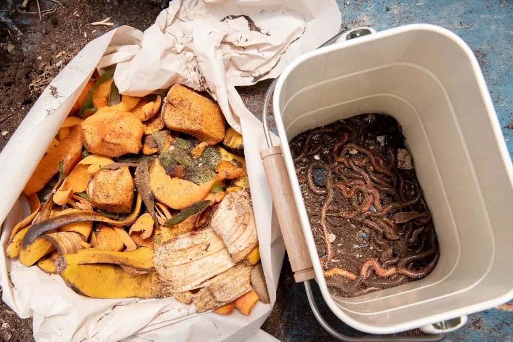 A bucket of worms and some food scraps