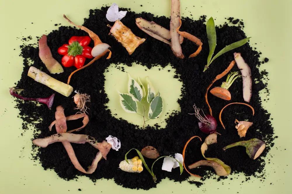 Compost and food scraps on a table top
